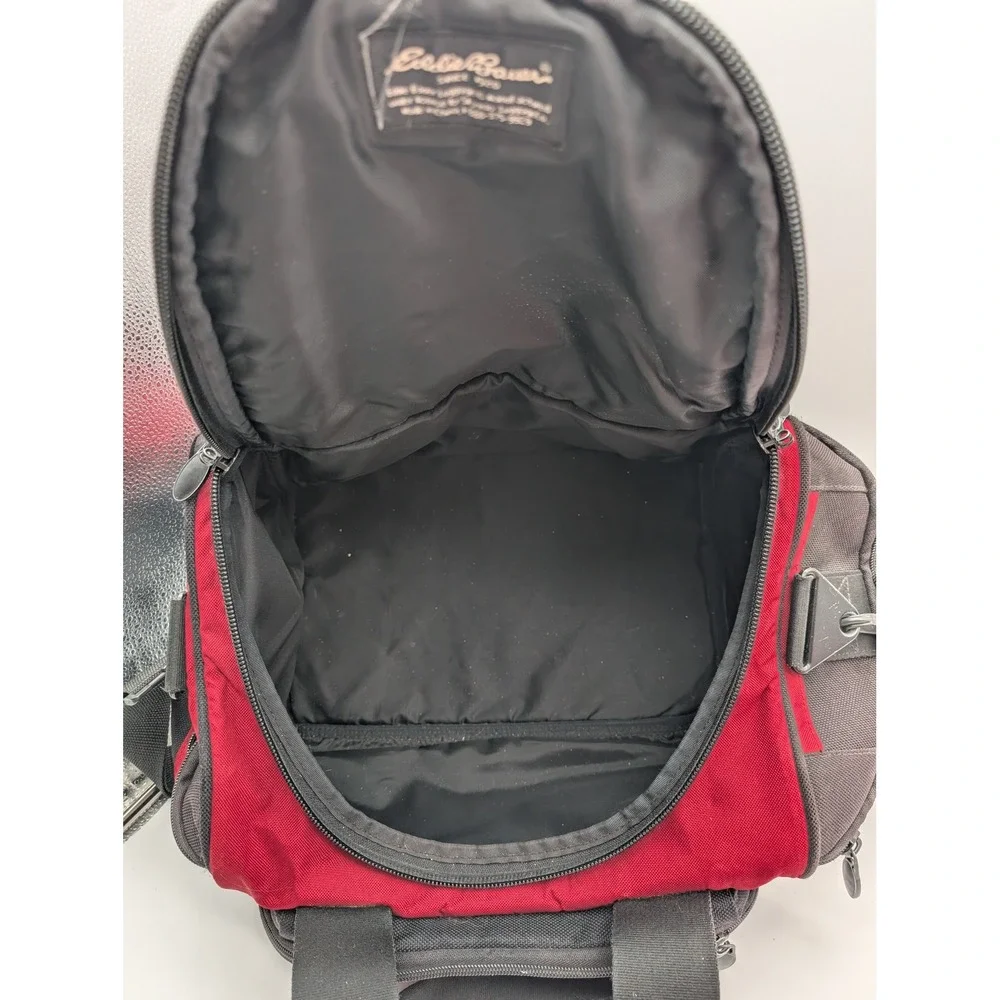 Eddie Bauer Small Canvas Duffel Bag Red Black Travel Gym Carry On Shoulder Strap